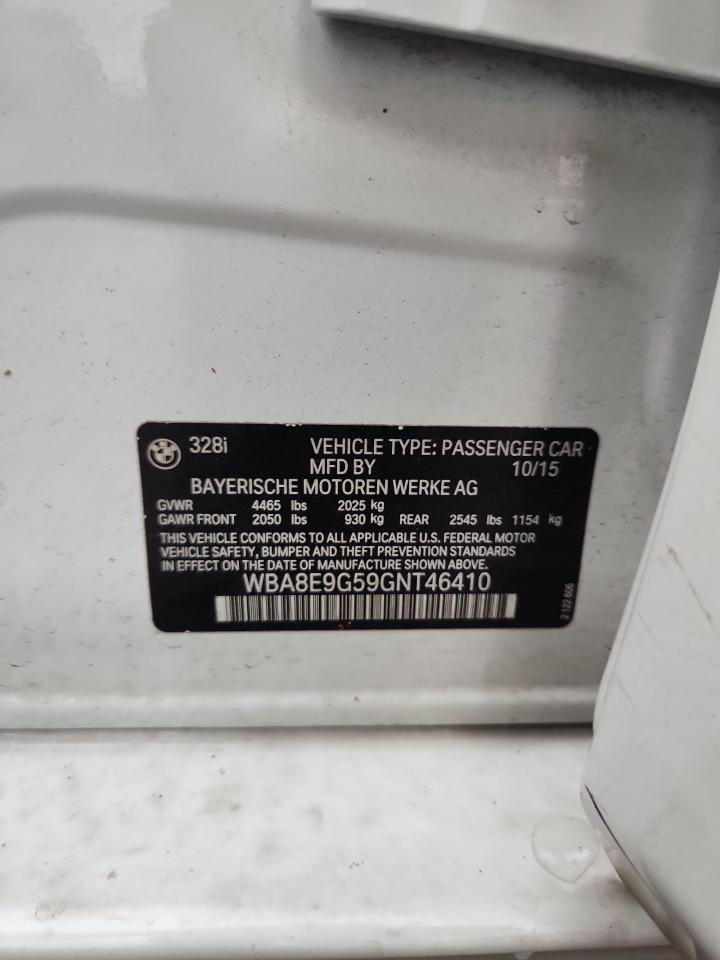 2016 BMW 328 I Sulev VIN: WBA8E9G59GNT46410 Lot: 84434765