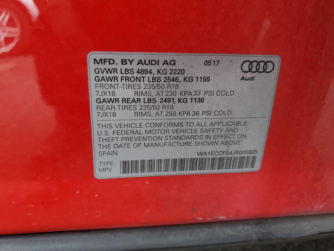 2018 Audi Q3 Premium VIN: WA1ECCFS4JR005605 Lot: 87315125