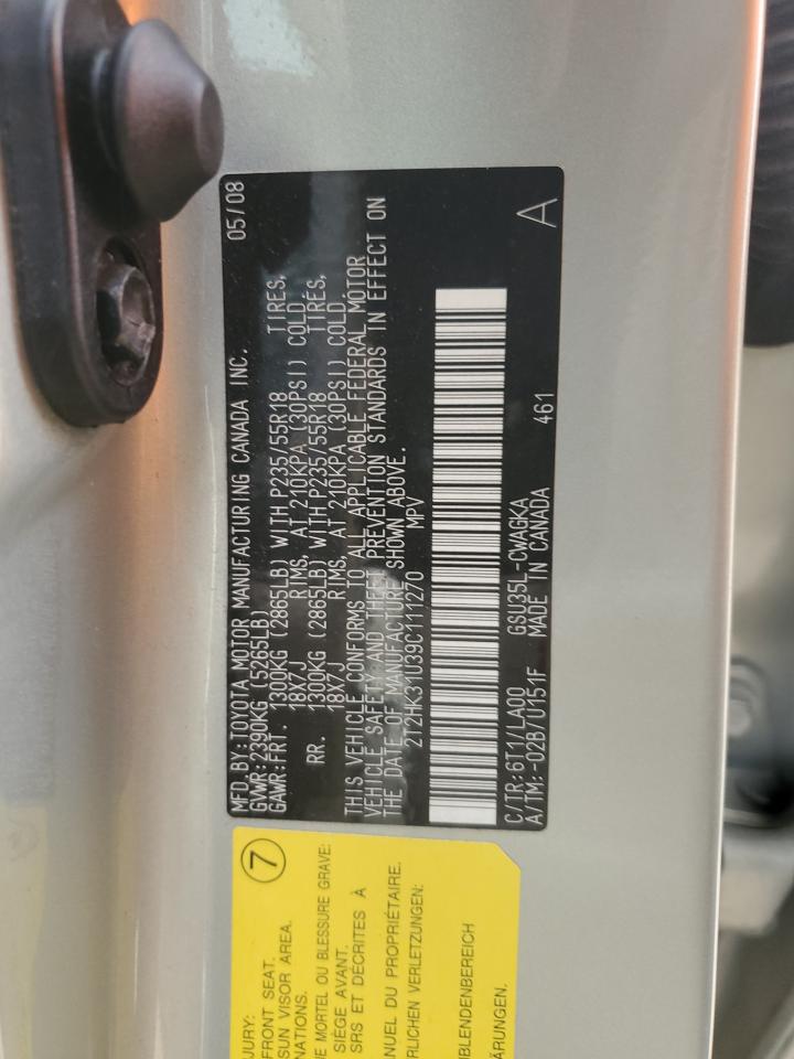 2009 Lexus Rx 350 VIN: 2T2HK31U39C111270 Lot: 85002125