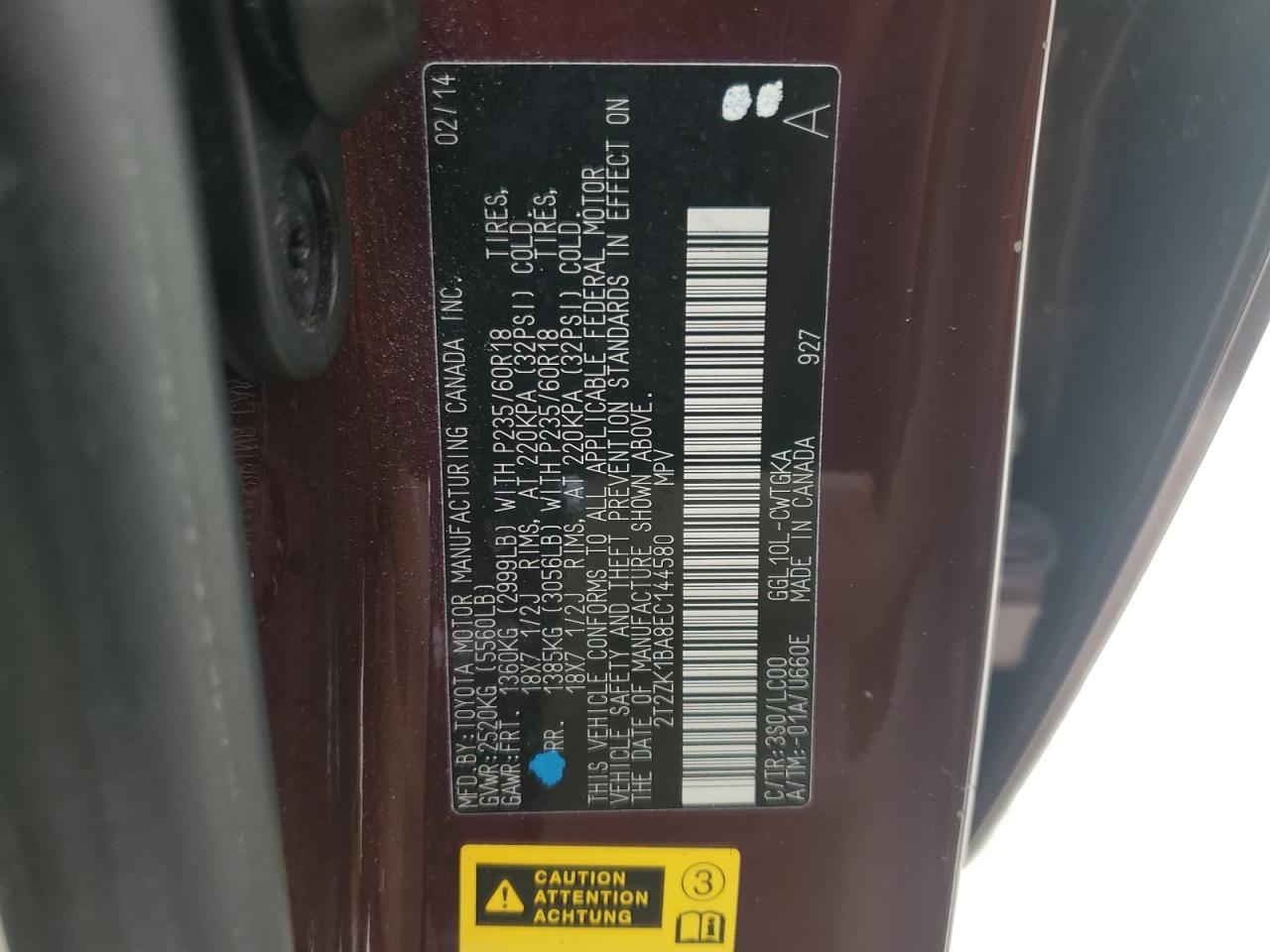 2014 Lexus Rx 350 VIN: 2T2ZK1BA8EC144580 Lot: 90223475