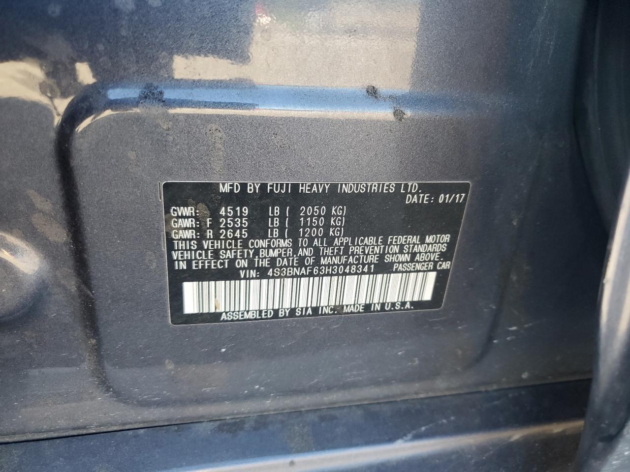 2017 Subaru Legacy 2.5I Premium VIN: 4S3BNAF63H3048341 Lot: 86764385