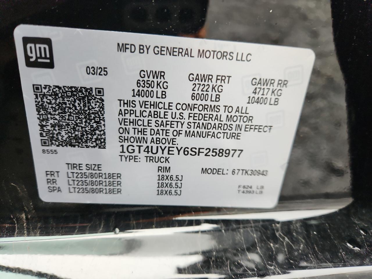 2025 GMC Sierra K3500 Denali Ultimate VIN: 1GT4UYEY6SF258977 Lot: 86251825