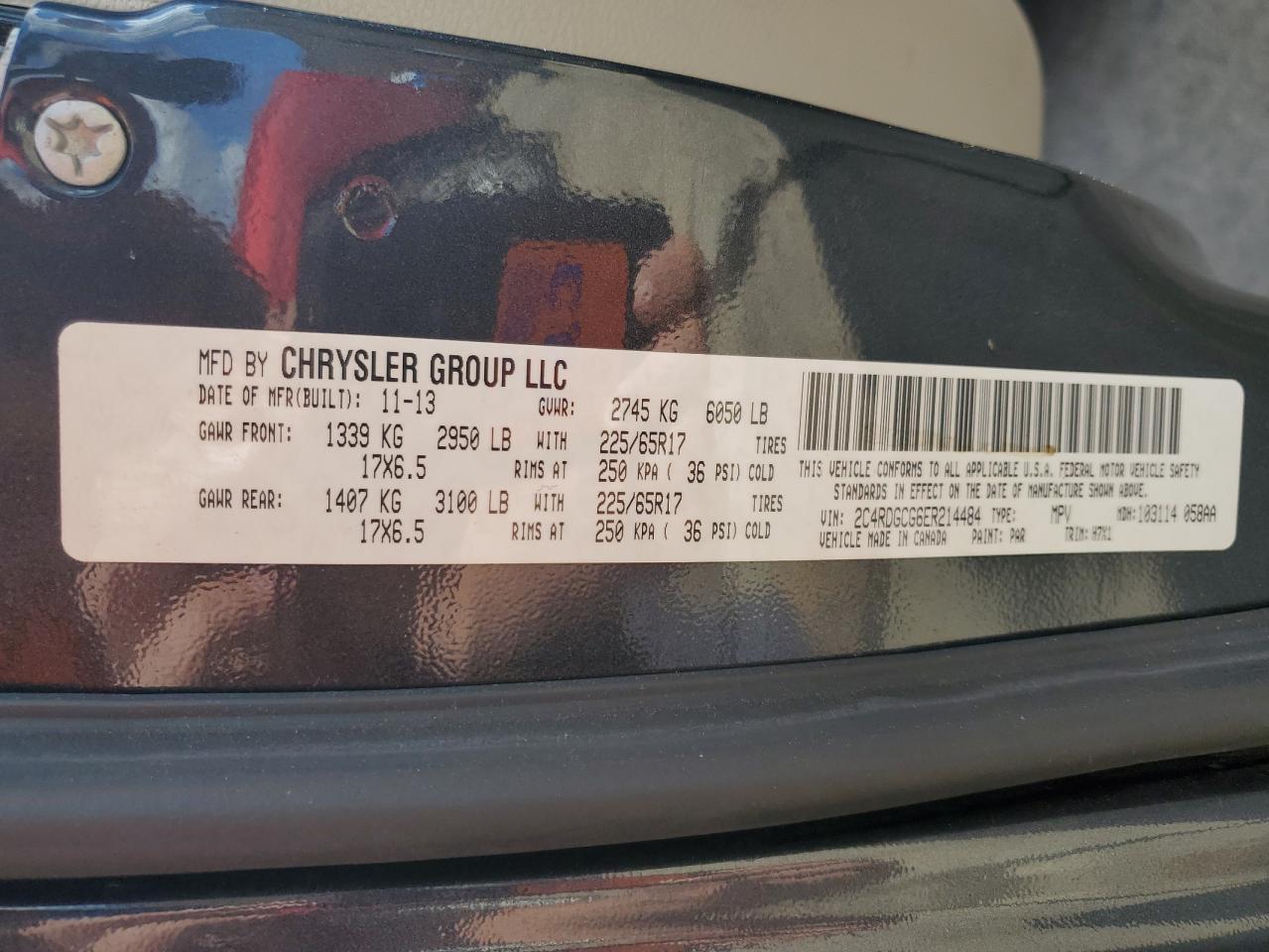 2014 Dodge Grand Caravan Sxt VIN: 2C4RDGCG6ER214484 Lot: 86530365