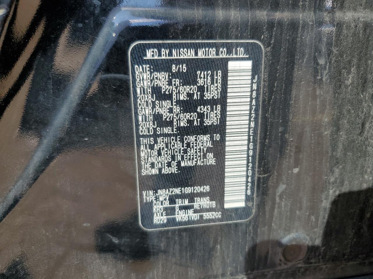 2016 Infiniti Qx80 VIN: JN8AZ2NE1G9120426 Lot: 82258925