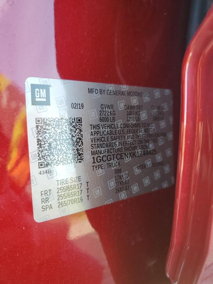 2019 Chevrolet Colorado Lt VIN: 1GCGTCENXK1244425 Lot: 85291825