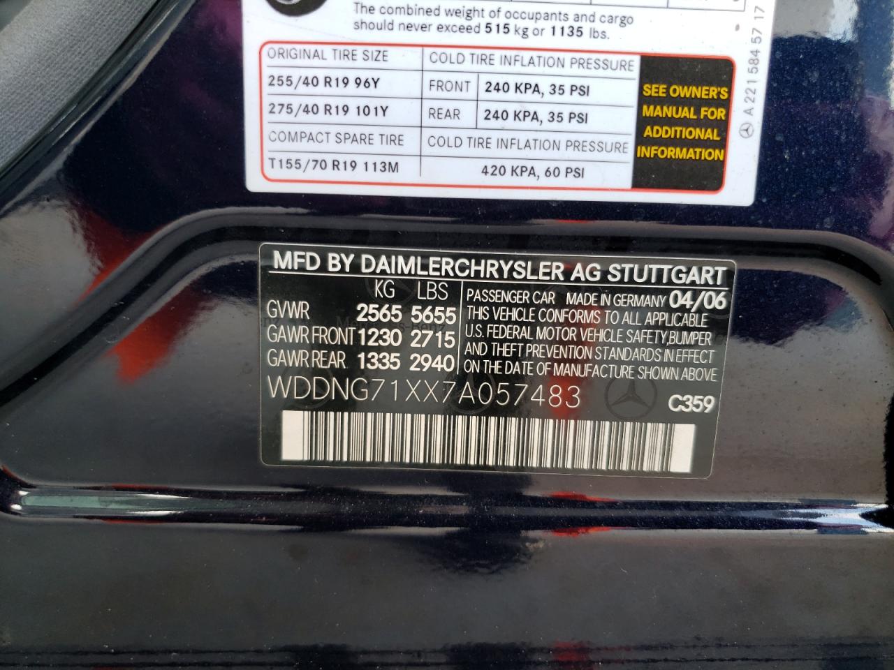 2007 Mercedes-Benz S 550 VIN: WDDNG71XX7A057483 Lot: 89670905