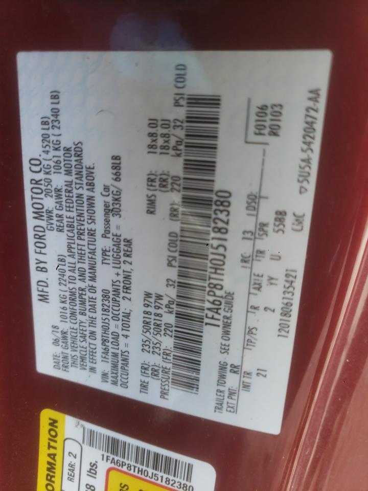 2018 Ford Mustang VIN: 1FA6P8TH0J5182380 Lot: 90454195