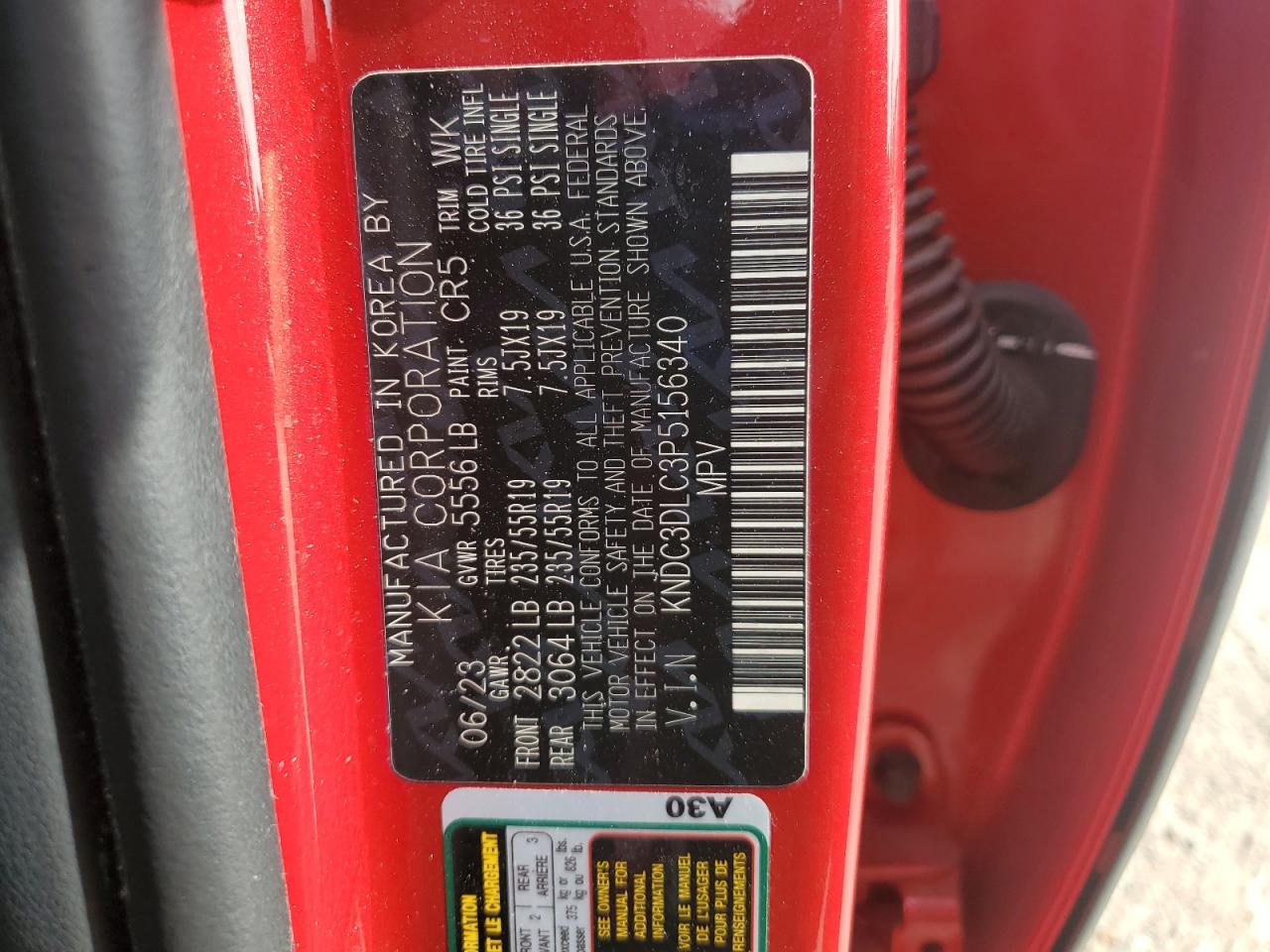 2023 Kia Ev6 Light VIN: KNDC3DLC3P5156340 Lot: 89715445