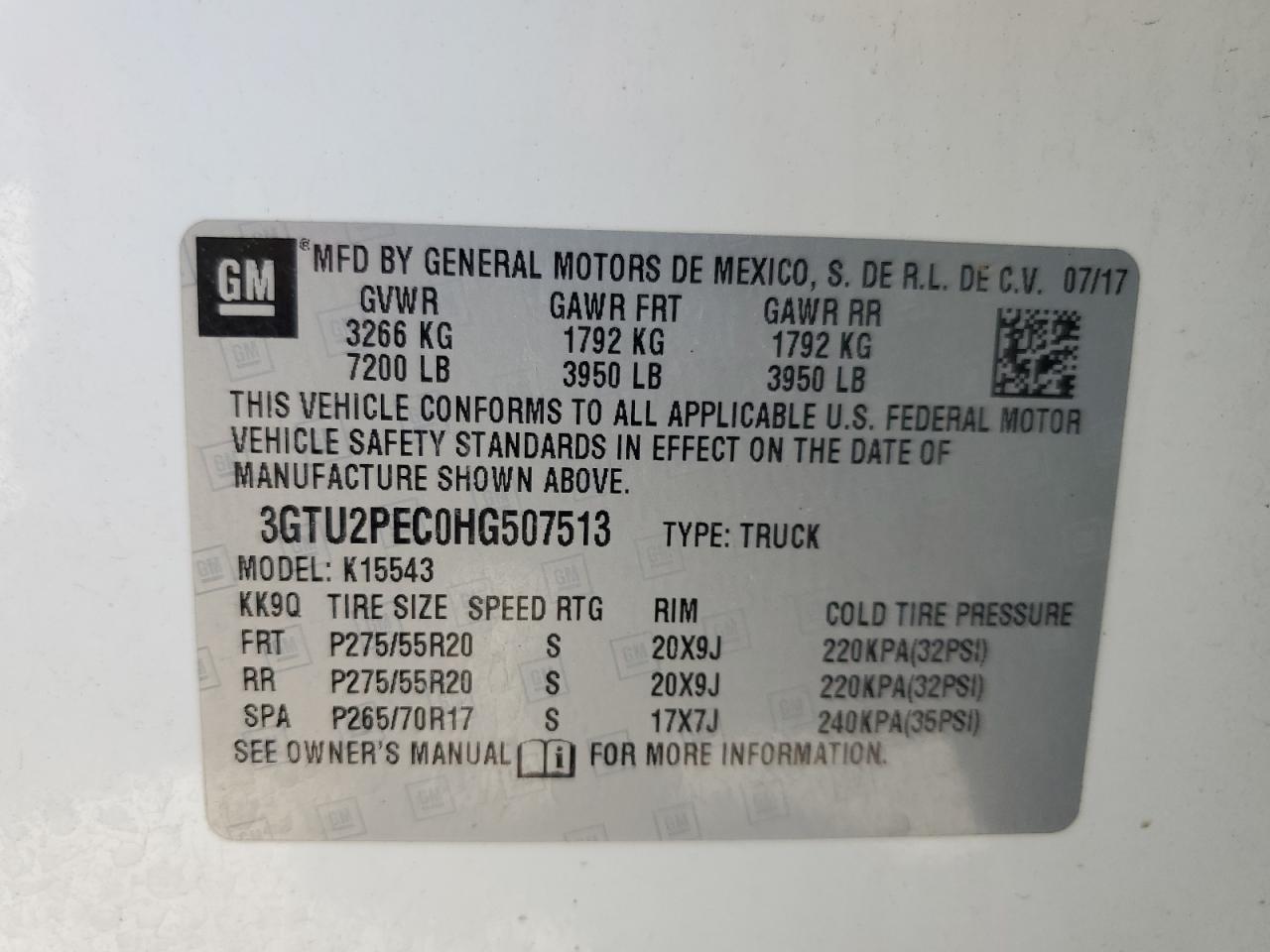 2017 GMC Sierra K1500 Denali VIN: 3GTU2PEC0HG507513 Lot: 81984425