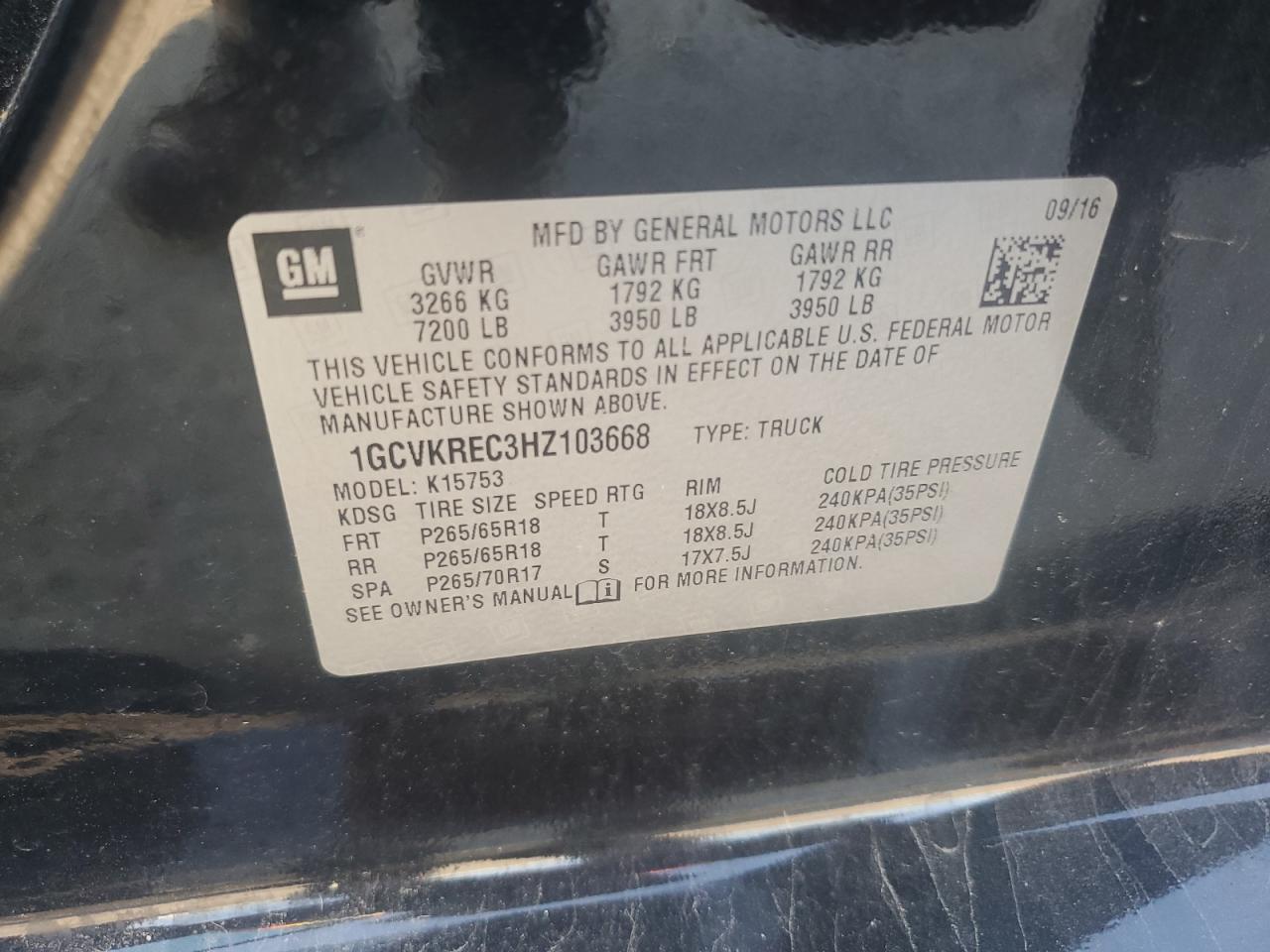 2017 Chevrolet Silverado K1500 Lt VIN: 1GCVKREC3HZ103668 Lot: 85175735