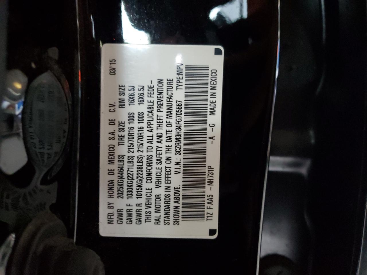 2015 Honda Cr-V Lx VIN: 3CZRM3H34FG705667 Lot: 85375705