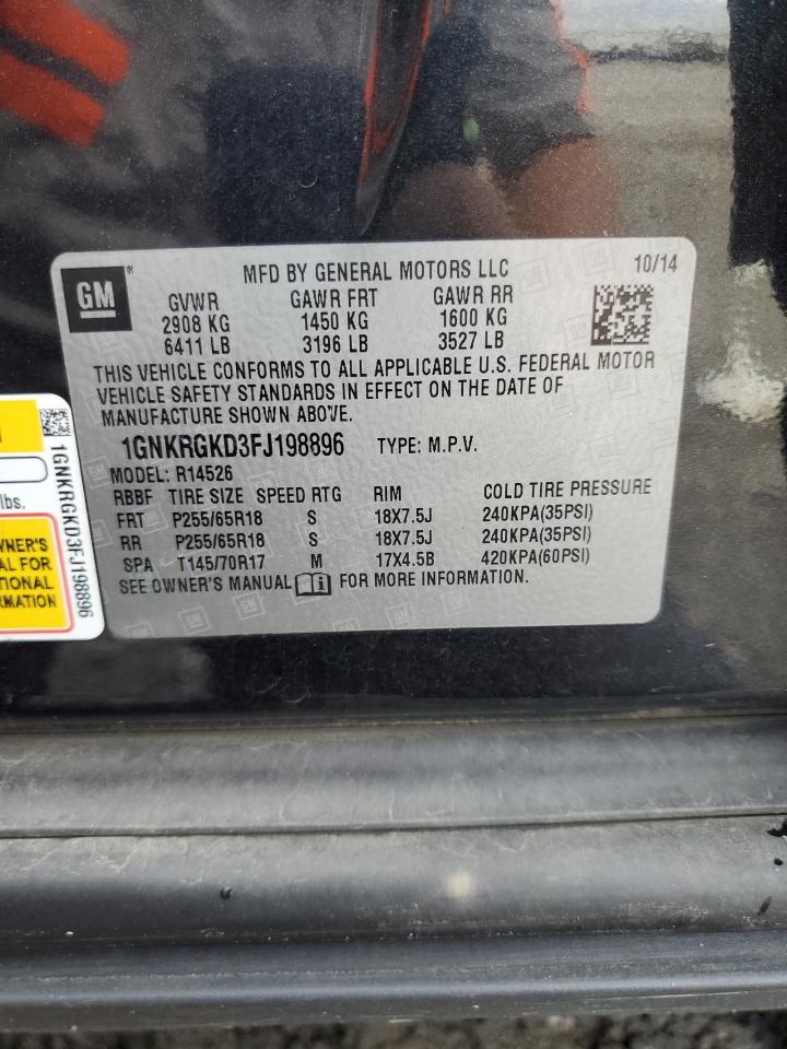 2015 Chevrolet Traverse Lt VIN: 1GNKRGKD3FJ198896 Lot: 85736035