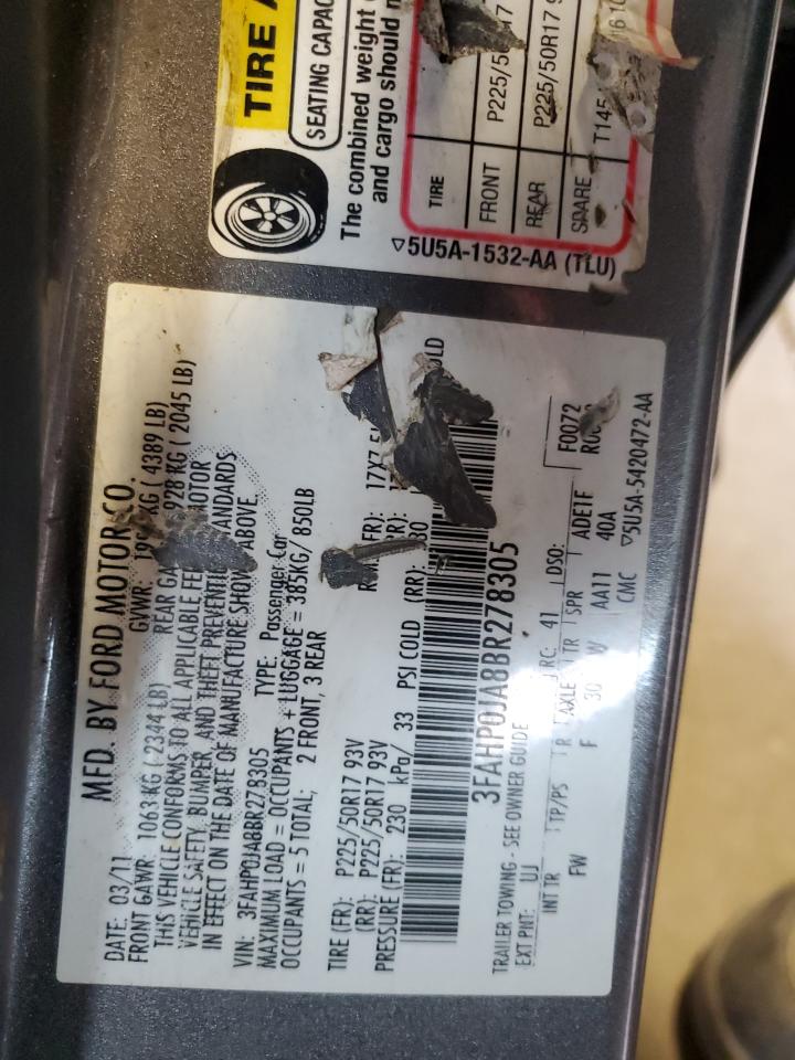 2011 Ford Fusion Sel VIN: 3FAHP0JA8BR278305 Lot: 82719705