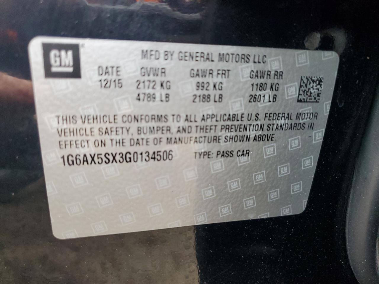 2016 Cadillac Cts Luxury Collection VIN: 1G6AX5SX3G0134506 Lot: 82777995