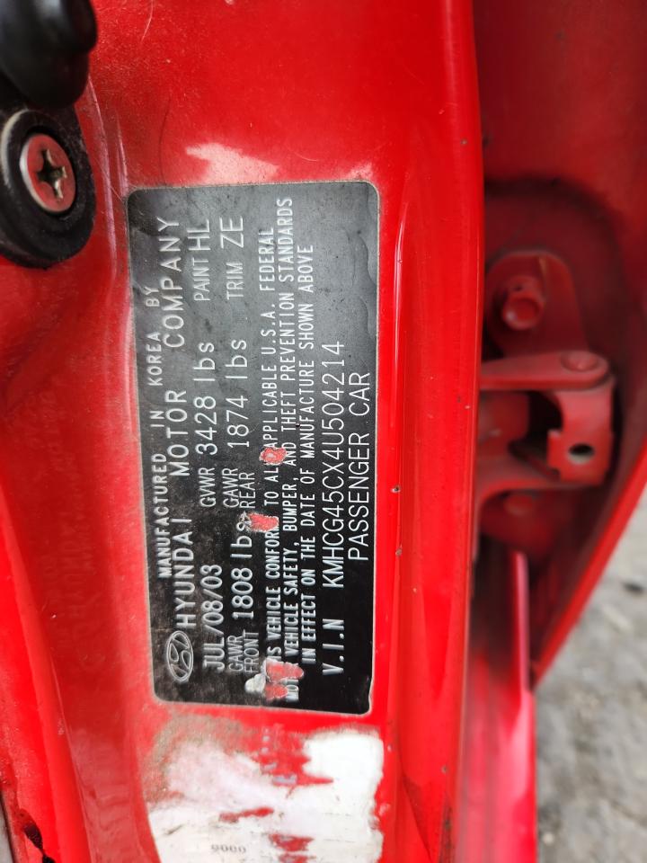 2004 Hyundai Accent Gl VIN: KMHCG45CX4U504214 Lot: 85145405