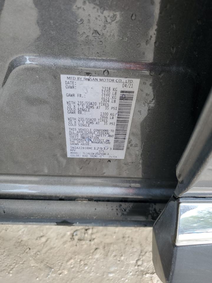 2021 Nissan Murano Sv VIN: 5N1AZ2BJ8MC129373 Lot: 85895665