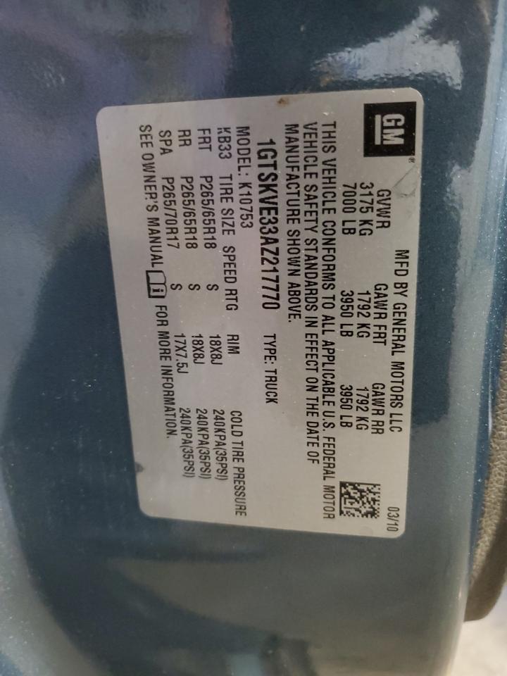 2010 GMC Sierra K1500 Sle VIN: 1GTSKVE33AZ217770 Lot: 85333335