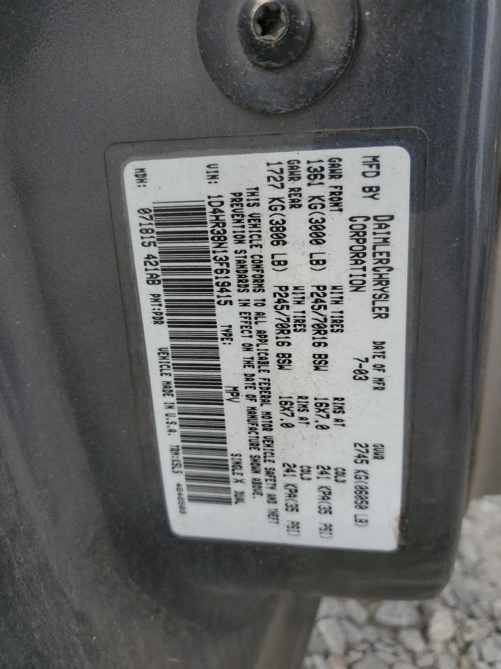 2003 Dodge Durango Sport VIN: 1D4HR38N13F619415 Lot: 82314155