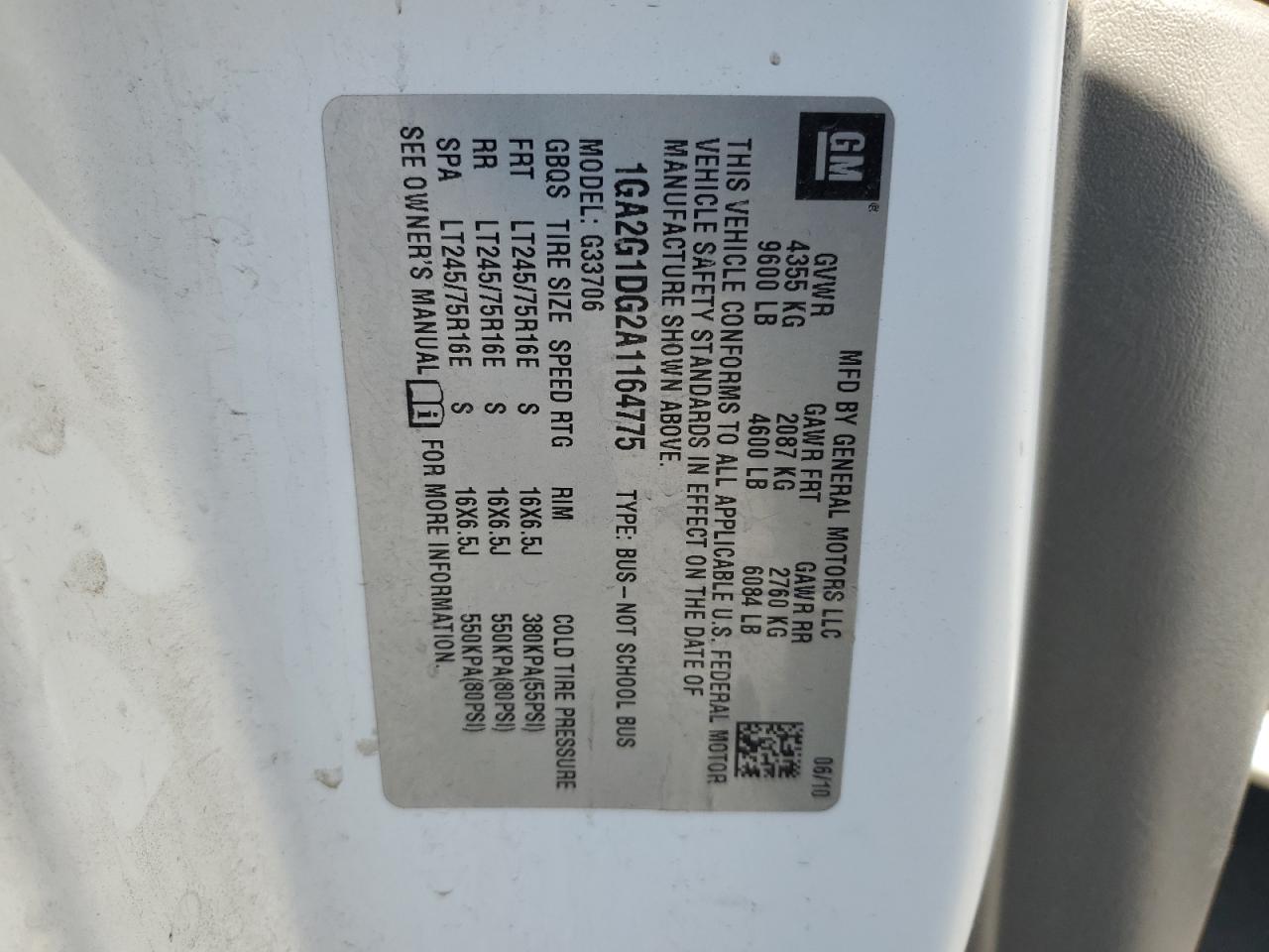 2010 Chevrolet Express G3500 Lt VIN: 1GA2G1DG2A1164775 Lot: 84302725