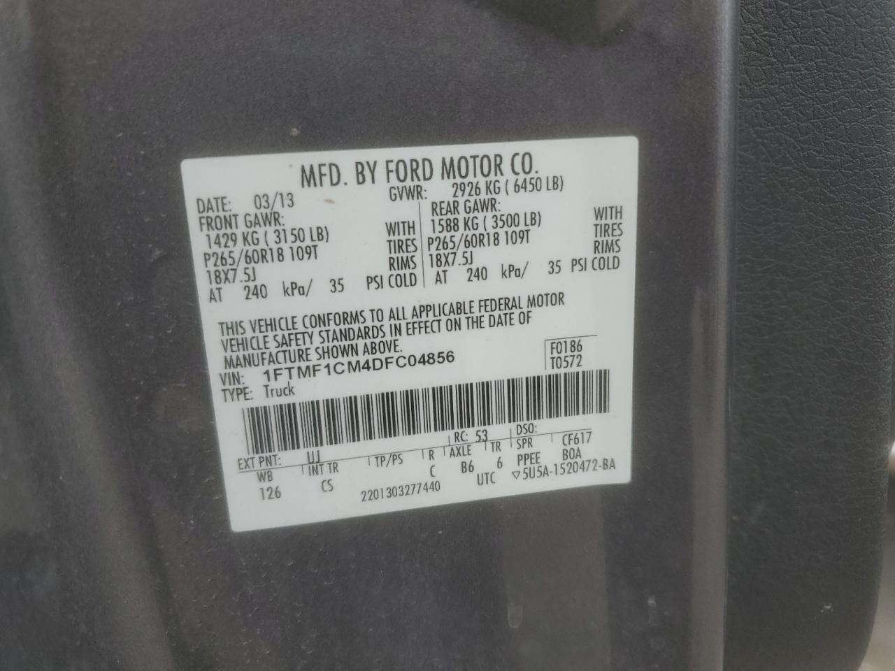 2013 Ford F150 VIN: 1FTMF1CM4DFC04856 Lot: 86252685