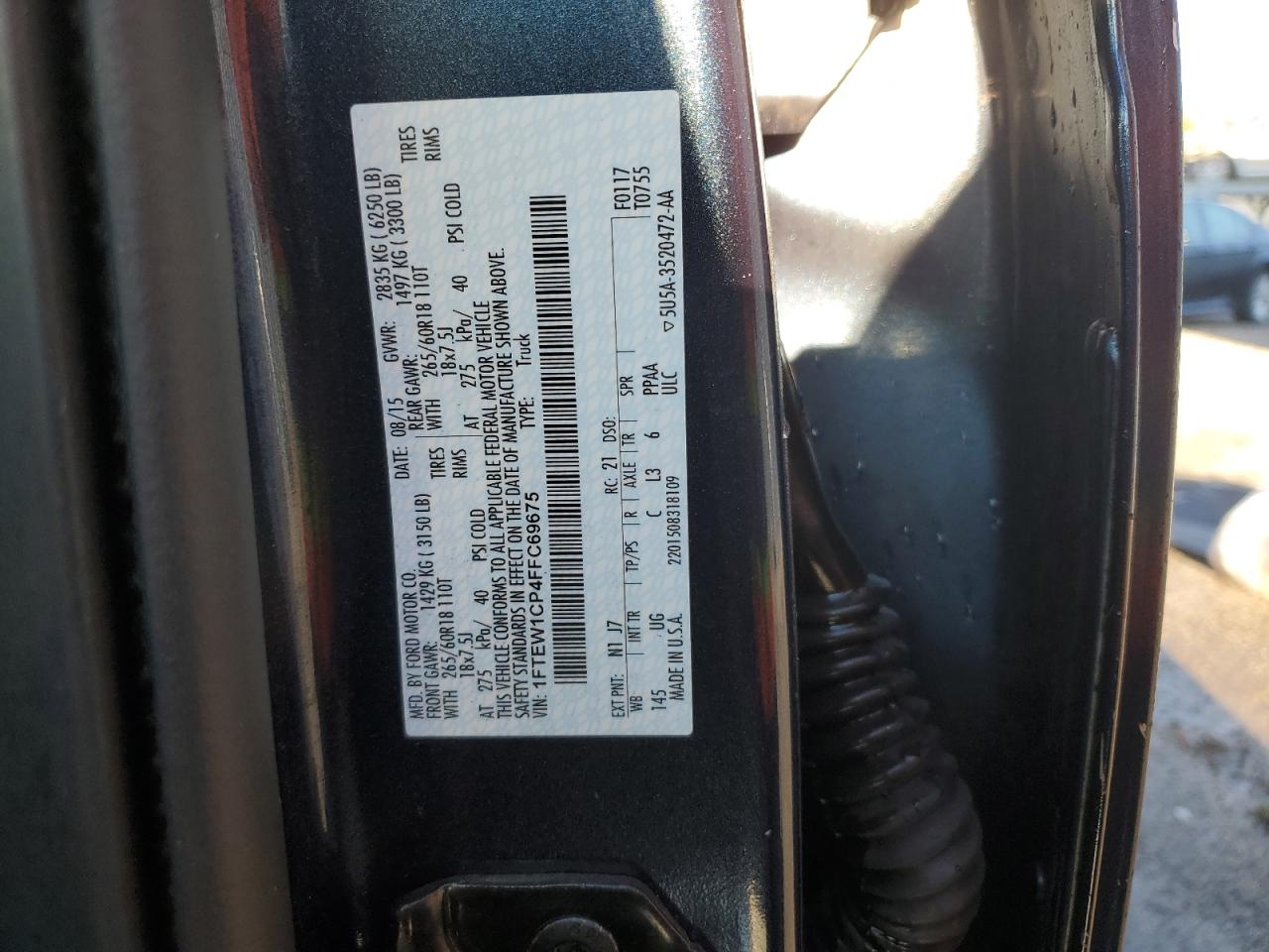 2015 Ford F150 Supercrew VIN: 1FTEW1CP4FFC69675 Lot: 90475805