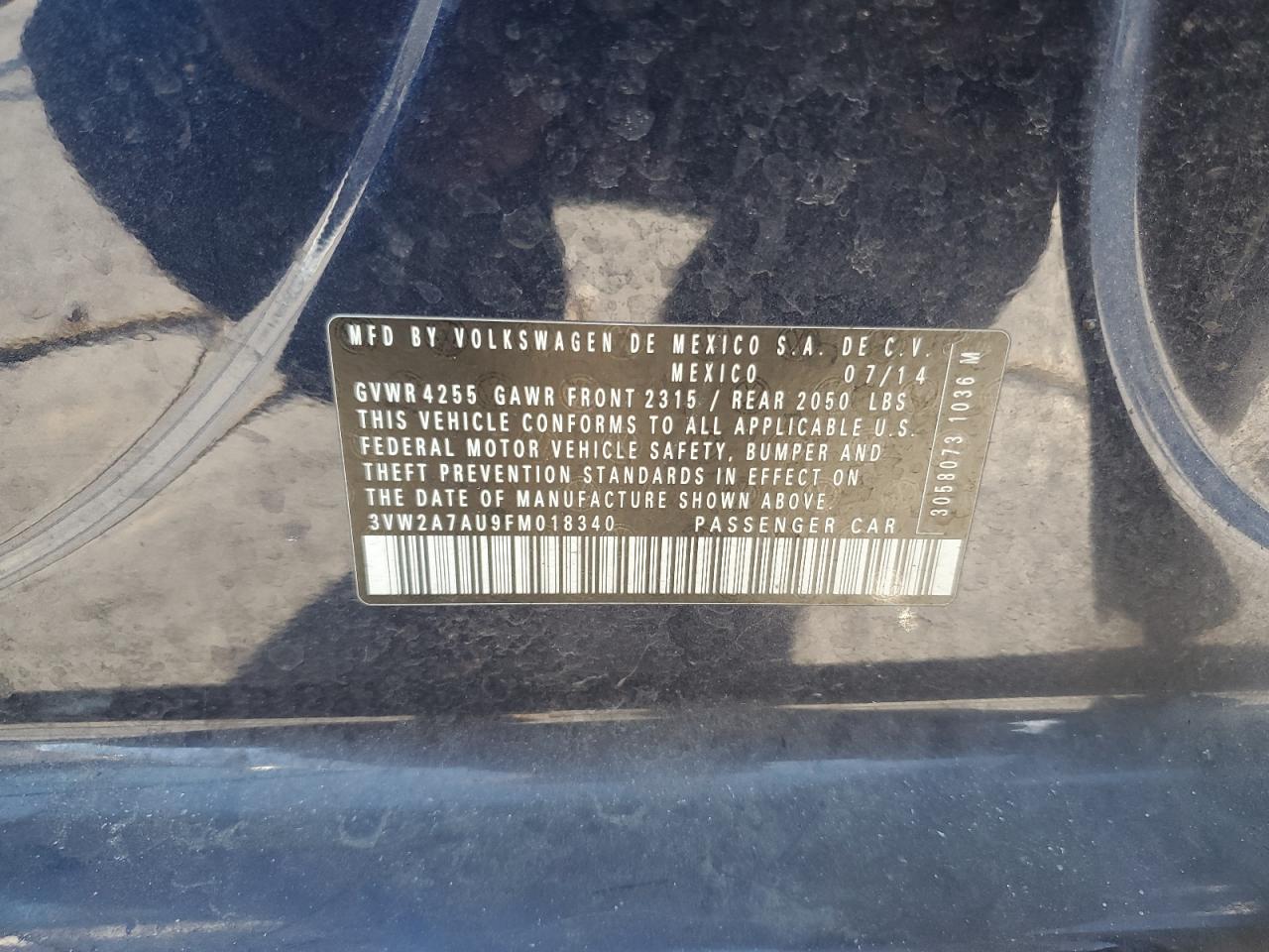 2015 Volkswagen Golf Tdi VIN: 3VW2A7AU9FM018340 Lot: 85846175