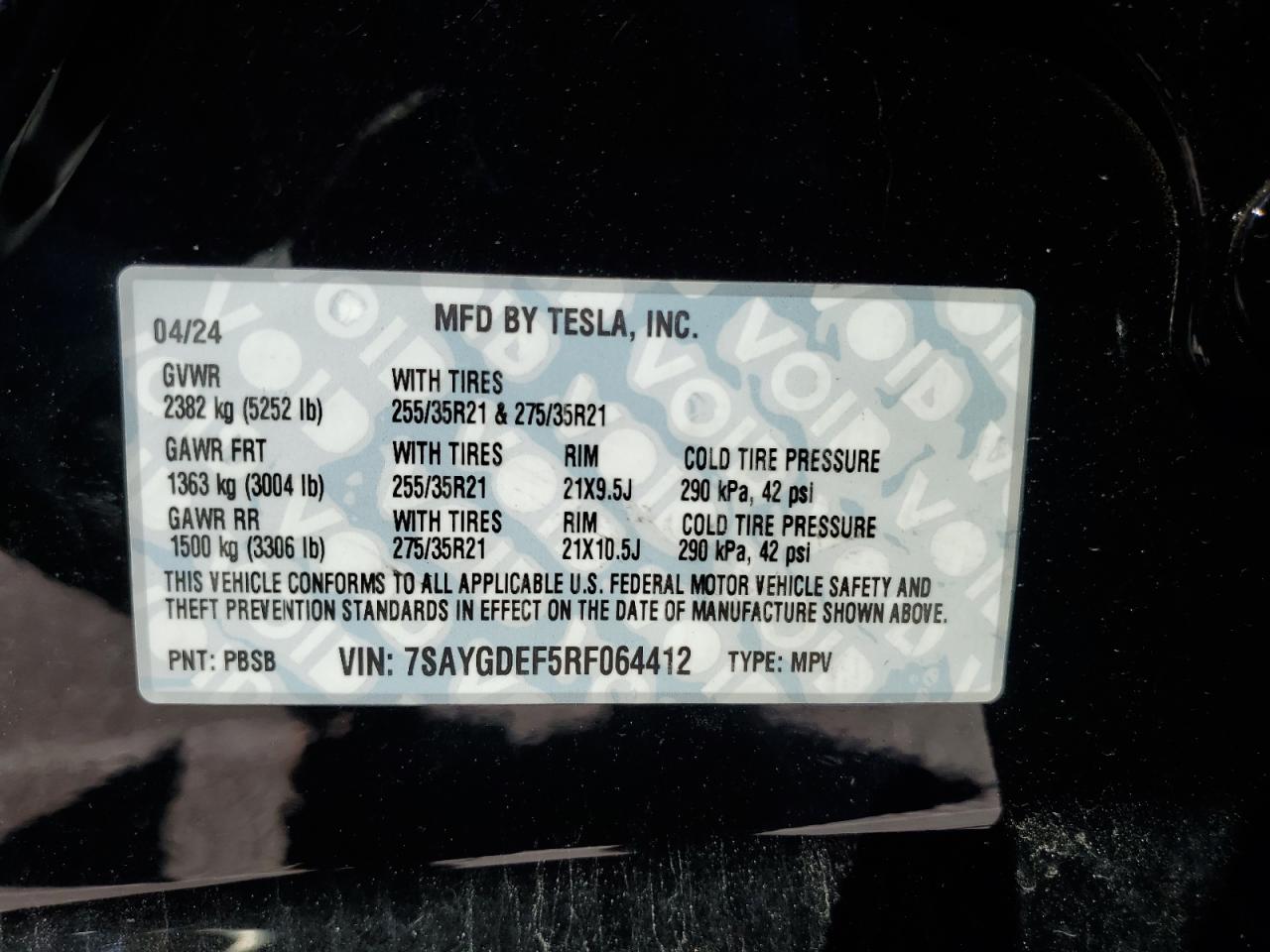 2024 Tesla Model Y VIN: 7SAYGDEF5RF064412 Lot: 87083965