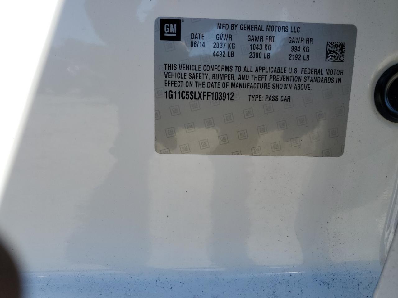 2015 Chevrolet Malibu 1Lt VIN: 1G11C5SLXFF103912 Lot: 84558535