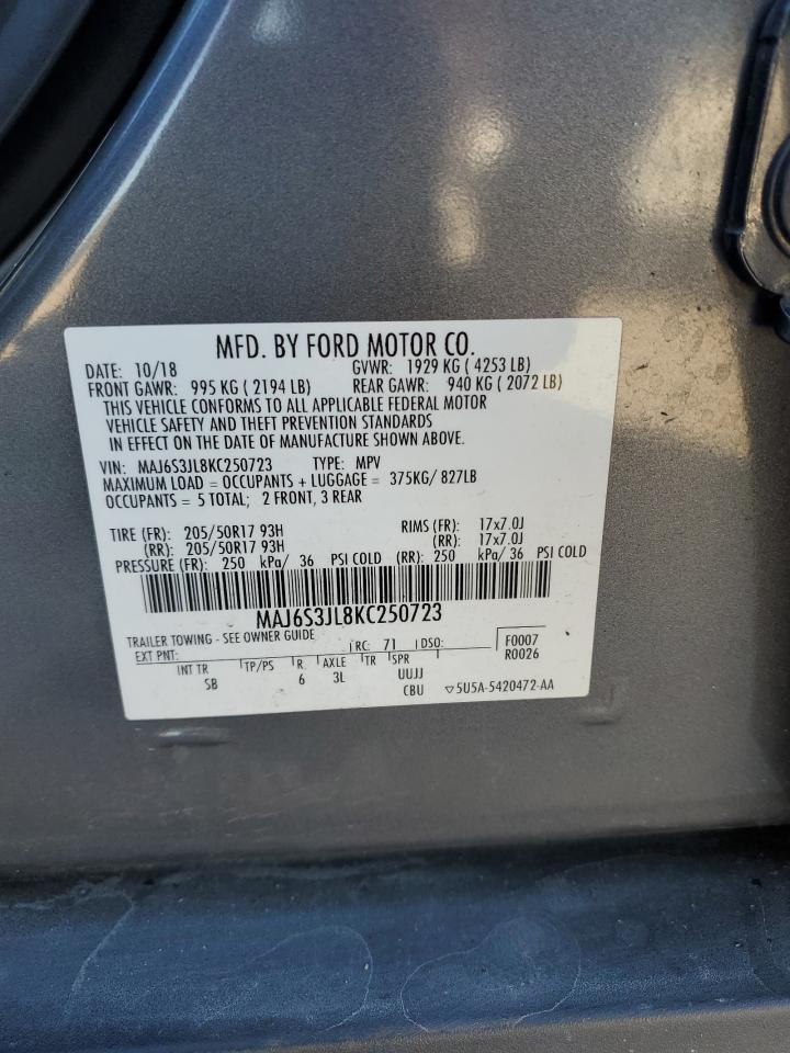 2019 Ford Ecosport Ses VIN: MAJ6S3JL8KC250723 Lot: 85781995