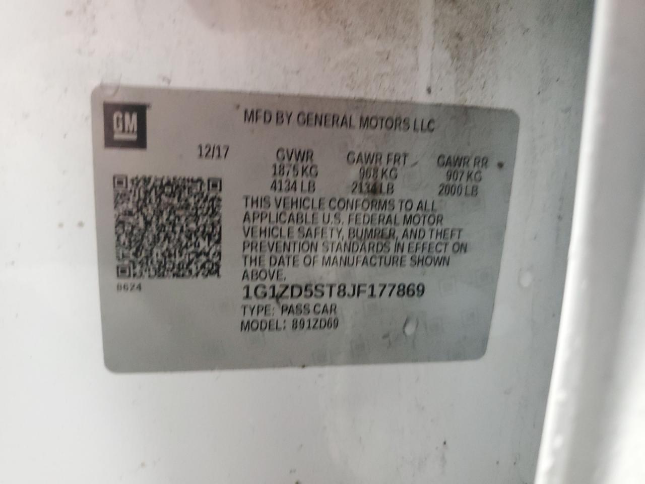 2018 Chevrolet Malibu Lt VIN: 1G1ZD5ST8JF177869 Lot: 82769925