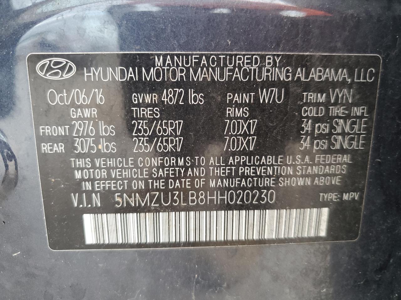 2017 Hyundai Santa Fe Sport VIN: 5NMZU3LB8HH020230 Lot: 82133255