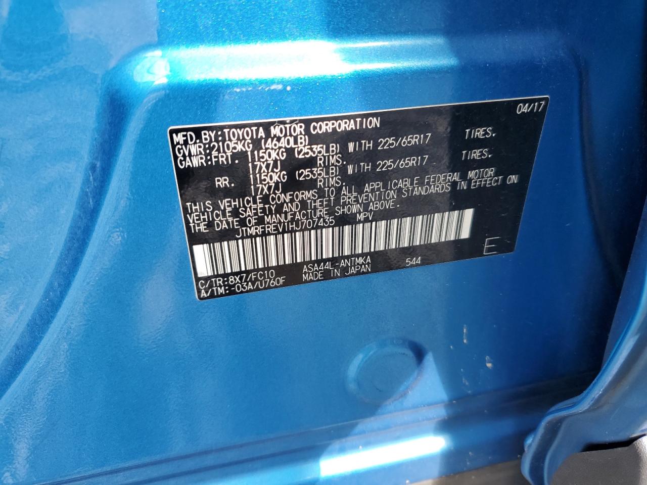 2017 Toyota Rav4 Xle VIN: JTMRFREV1HJ707435 Lot: 86186265