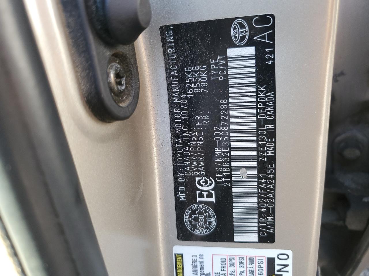 2005 Toyota Corolla Ce VIN: 2T1BR32E35C872288 Lot: 71811525