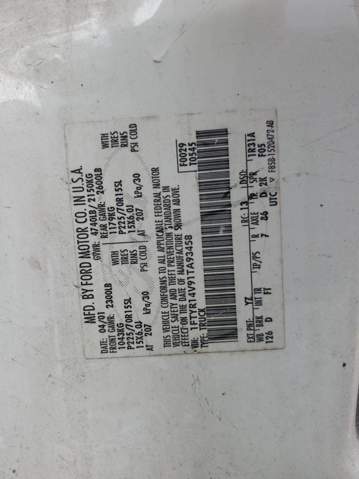 2001 Ford Ranger Super Cab VIN: 1FTYR14V91TA93458 Lot: 86441045