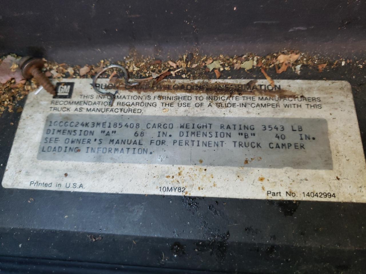 1991 Chevrolet Gmt-400 C2500 VIN: 1GCGC24K3ME185408 Lot: 84802895