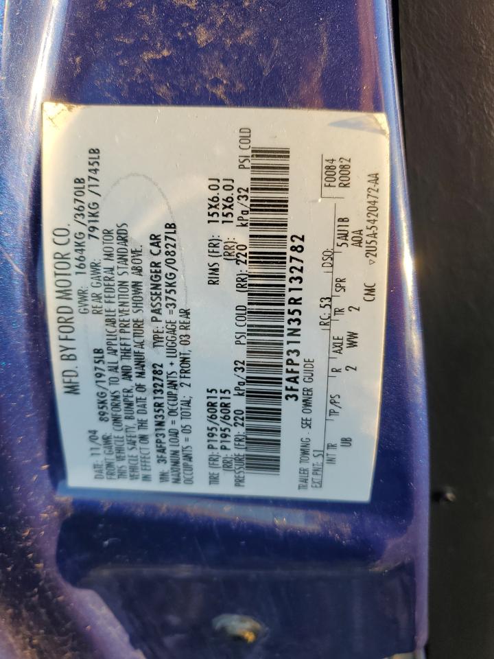 2005 Ford Focus Zx3 VIN: 3FAFP31N35R132782 Lot: 82307455