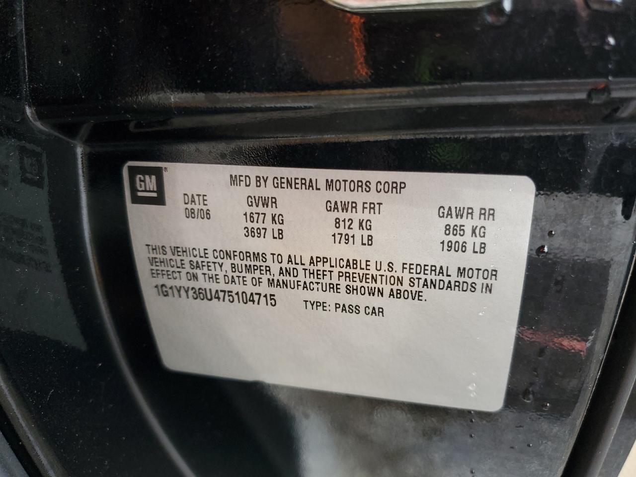 2007 Chevrolet Corvette VIN: 1G1YY36U475104715 Lot: 87130005