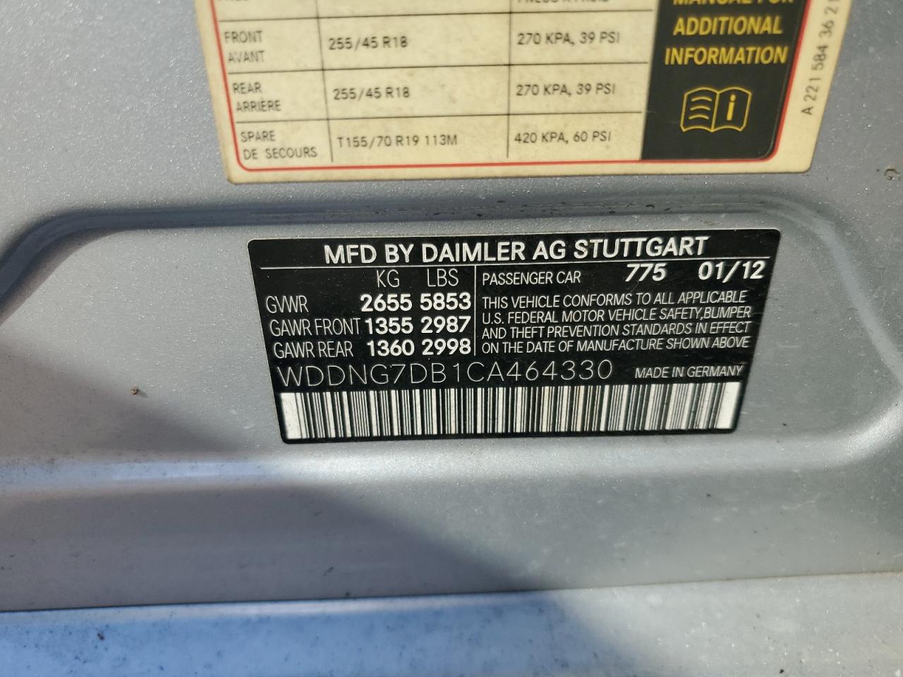 2012 Mercedes-Benz S 550 VIN: WDDNG7DB1CA464330 Lot: 84794465