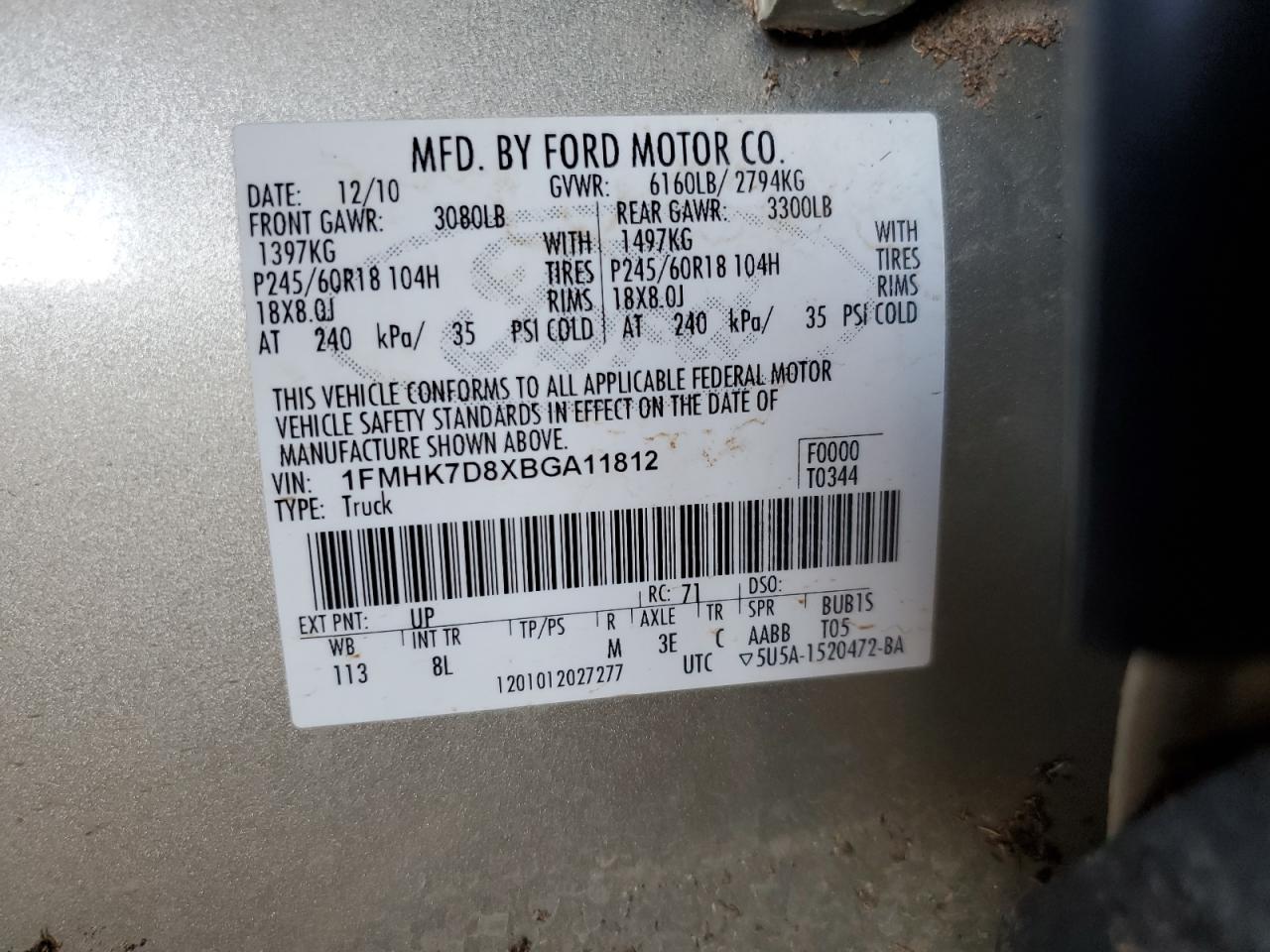 2011 Ford Explorer Xlt VIN: 1FMHK7D8XBGA11812 Lot: 82290315