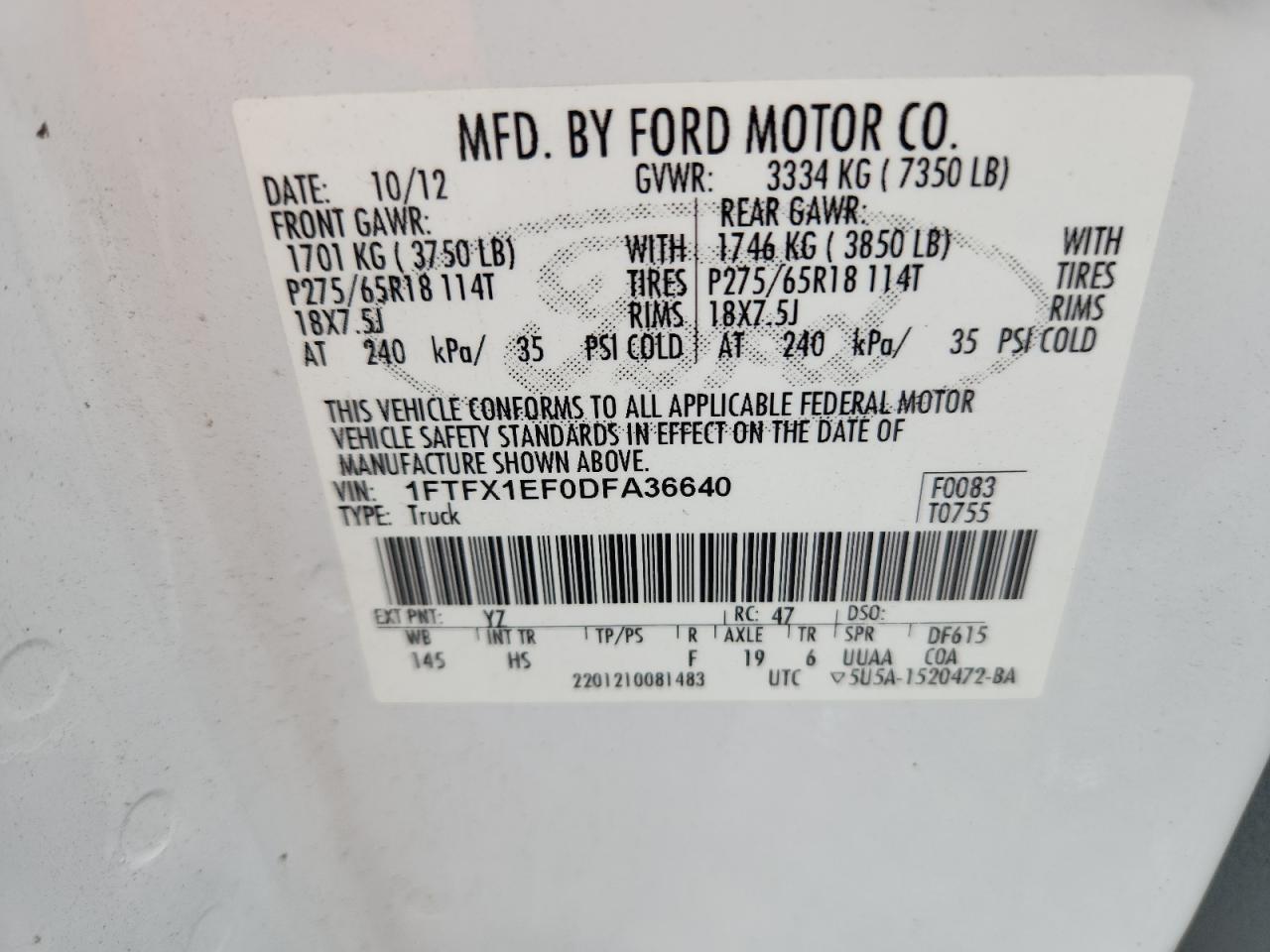 2013 Ford F150 Super Cab VIN: 1FTFX1EF0DFA36640 Lot: 85933075