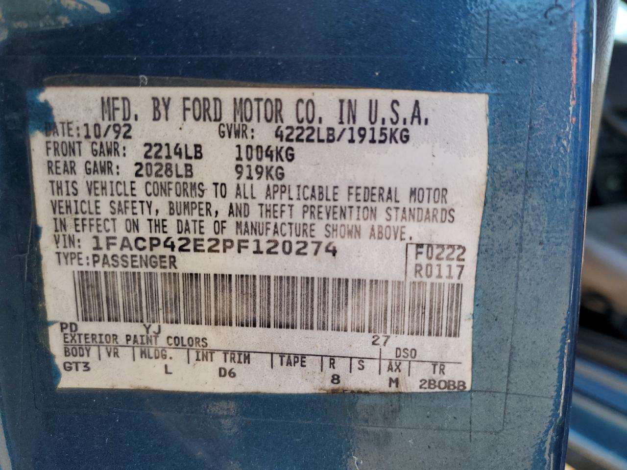 1993 Ford Mustang Gt VIN: 1FACP42E2PF120274 Lot: 85293855