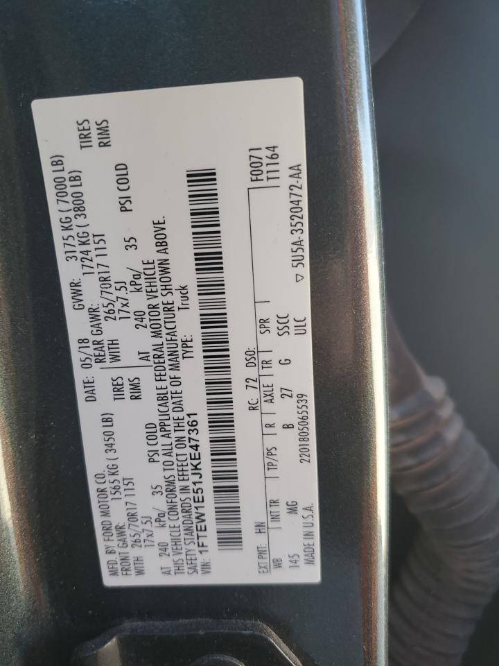 2018 Ford F150 Supercrew VIN: 1FTEW1E51JKE47361 Lot: 86845205