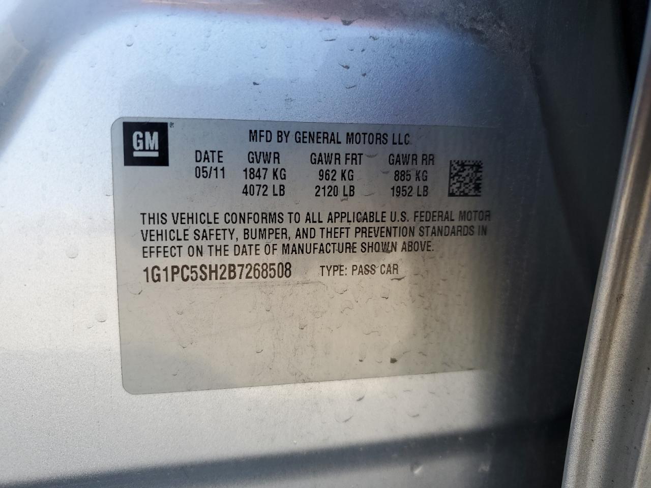 2011 Chevrolet Cruze Ls VIN: 1G1PC5SH2B7268508 Lot: 84753975