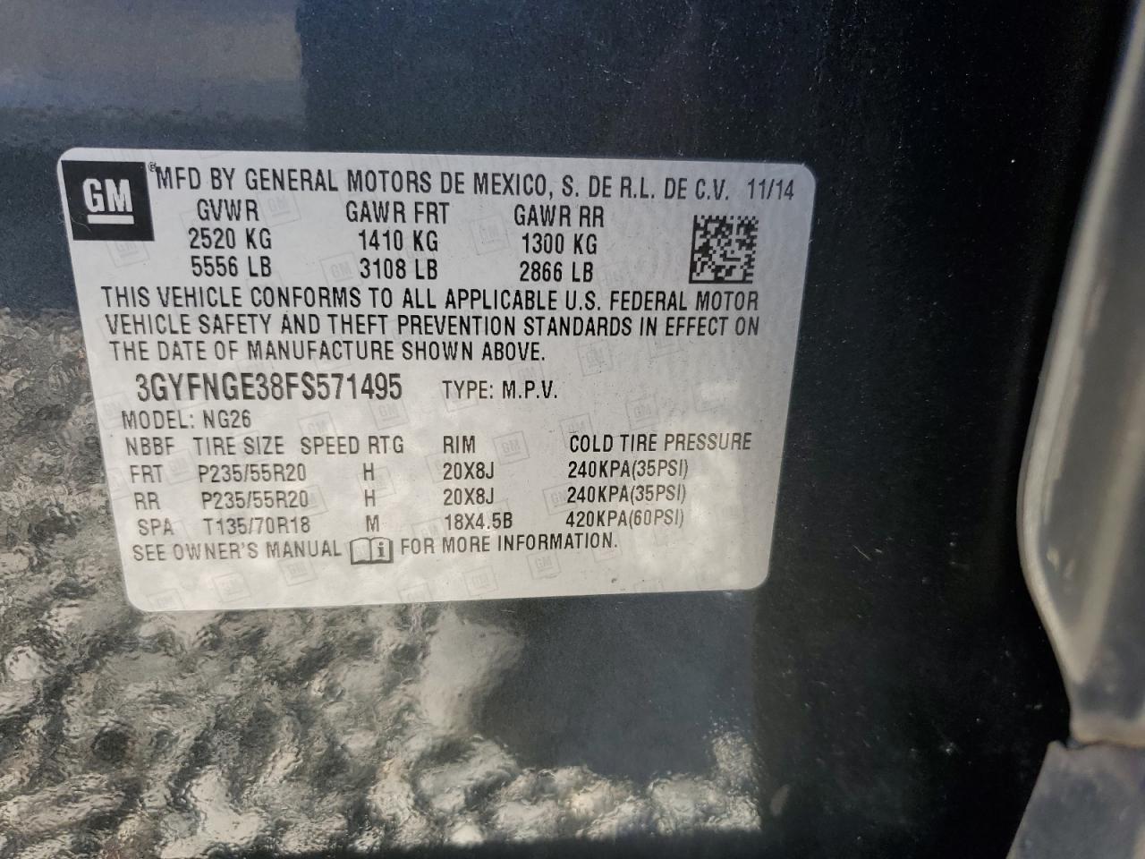 2015 Cadillac Srx Premium Collection VIN: 3GYFNGE38FS571495 Lot: 85660565