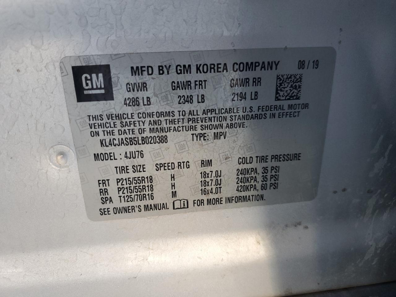 2020 Buick Encore Preferred VIN: KL4CJASB5LB020388 Lot: 82562445