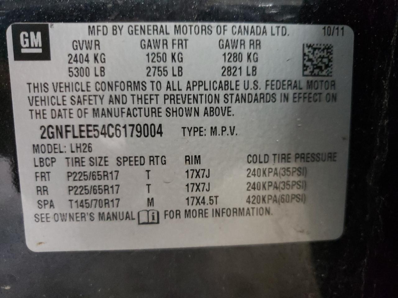 2012 Chevrolet Equinox Lt VIN: 2GNFLEE54C6179004 Lot: 84930725