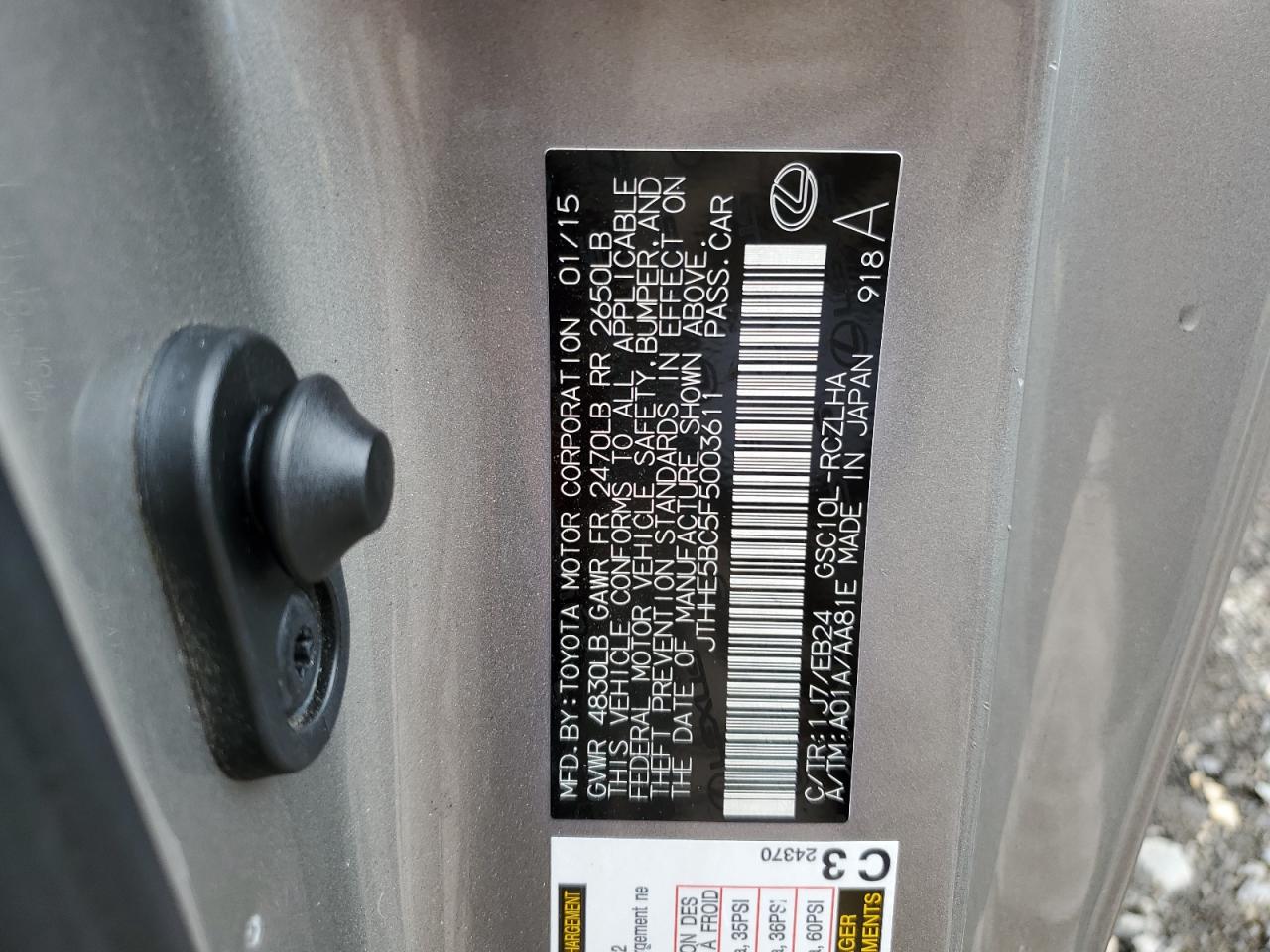 2015 Lexus Rc 350 VIN: JTHHE5BC5F5003611 Lot: 83788385