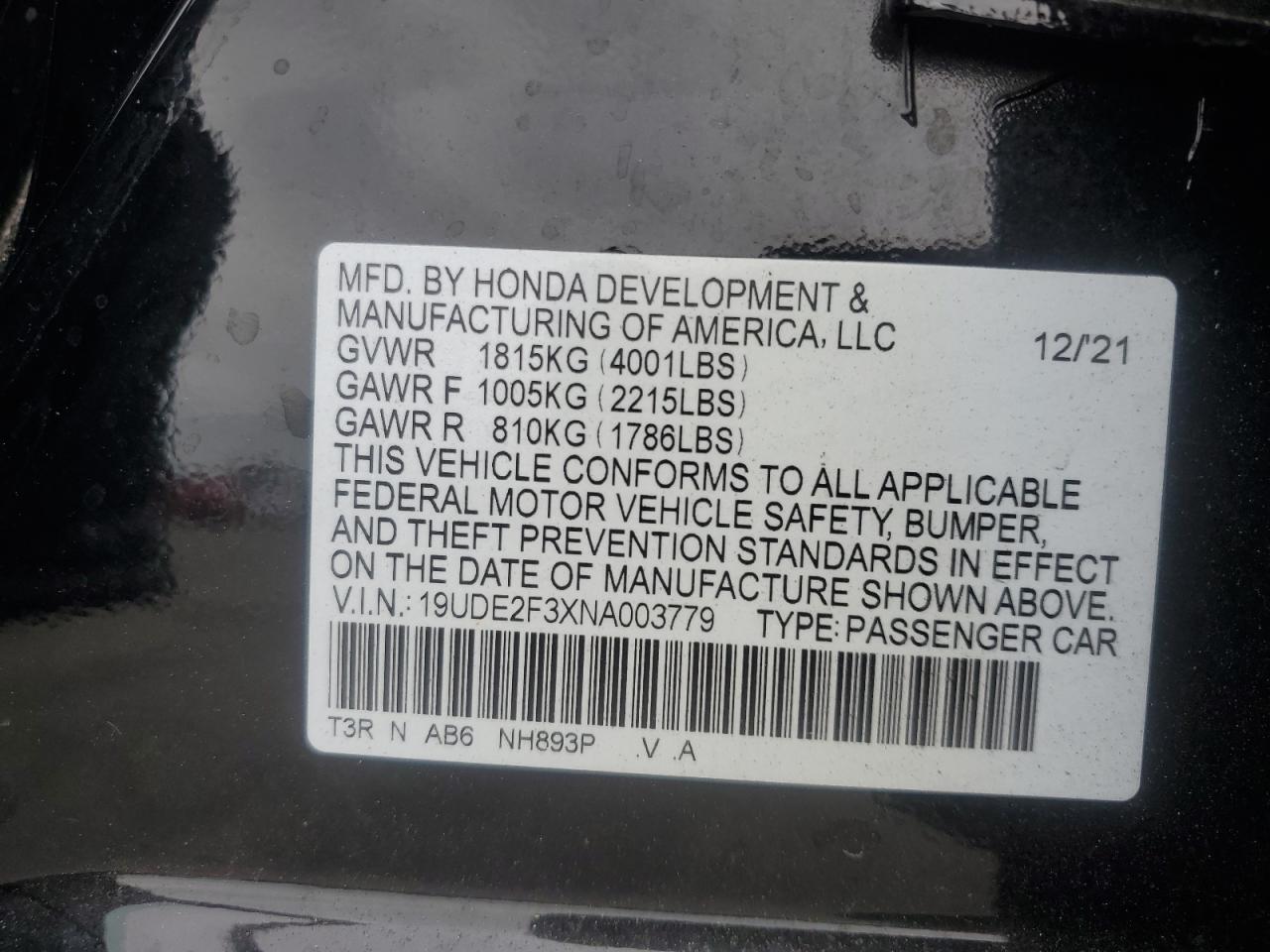 2022 Acura Ilx VIN: 19UDE2F3XNA003779 Lot: 81945985