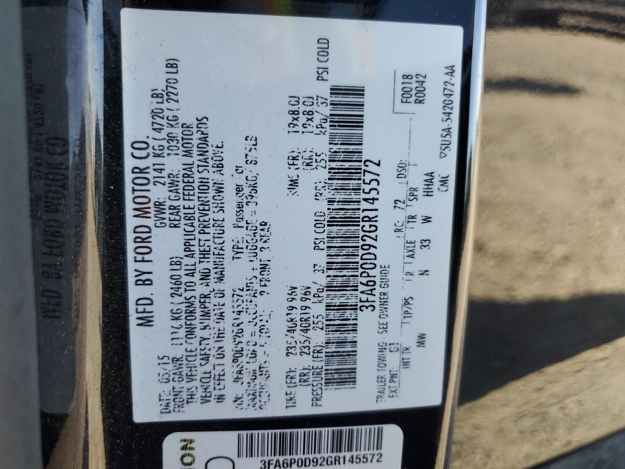 2016 Ford Fusion Titanium VIN: 3FA6P0D92GR145572 Lot: 90538365