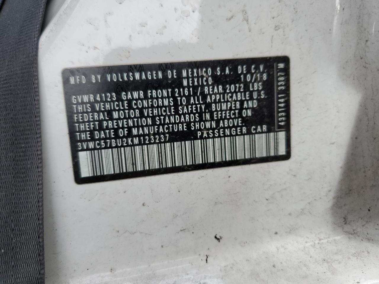 2019 Volkswagen Jetta S VIN: 3VWC57BU2KM123237 Lot: 85782445